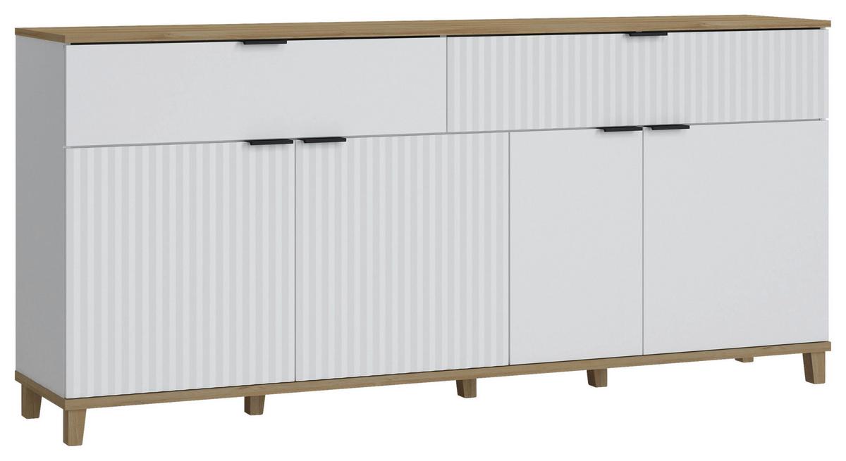 Komoda Plissee, Bela, Barva Hrasta - barve hrasta/bela, Moderno, kovina/leseni material (187,1/86,4/40cm) - Mömax