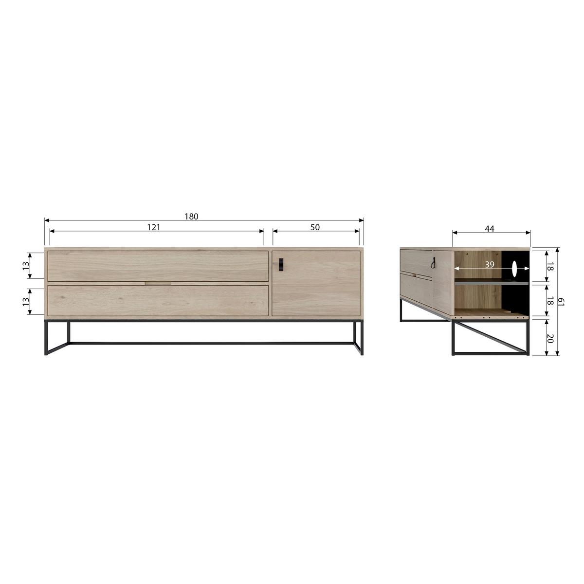 Lowboard Silas Grau B: 180cm - Schwarz/Grau, Design, Leder/Holz (180/61/44cm) - Livetastic