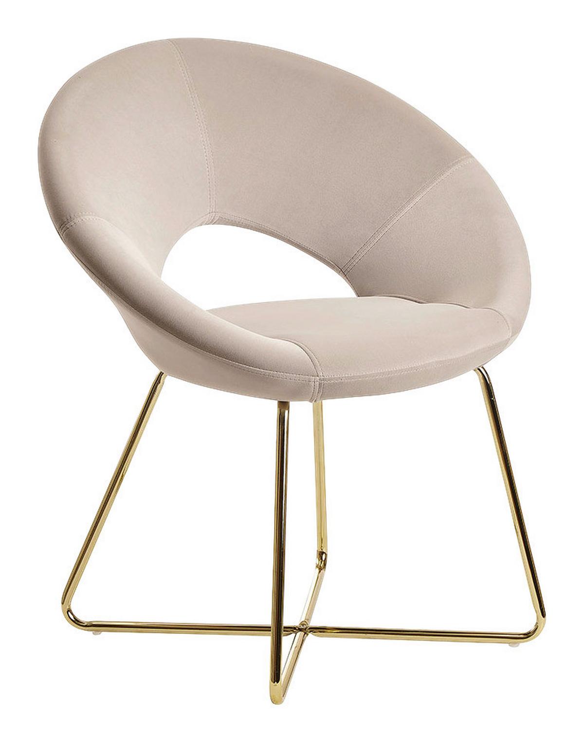 Armlehnstuhl in Beige Samtbezug - Beige/Goldfarben, MODERN, Textil/Metall (57/83/60cm) - MID.YOU