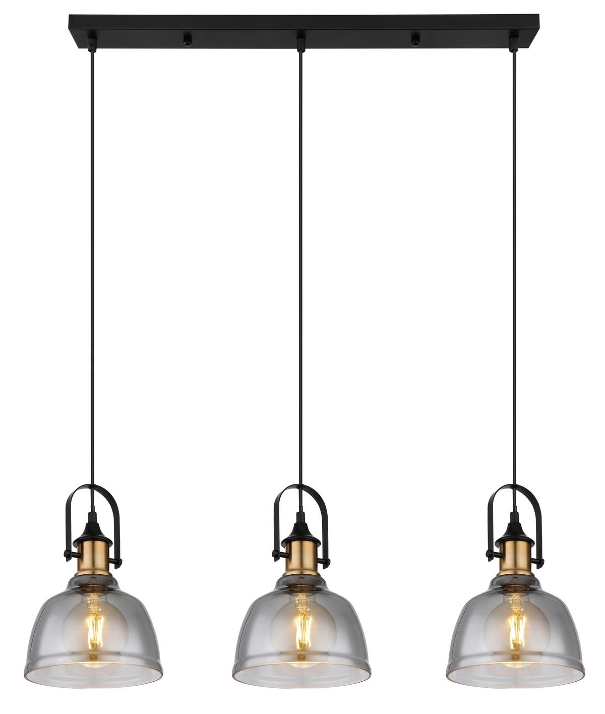 Hängeleuchte Dorothea Schwarz/Messingfarben - Messingfarben/Schwarz, Design, Glas/Metall (83,5/20cm) - Globo