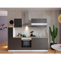 Küchenblock Malia mit Geräten ca. 240 cm Grau - Edelstahlfarben/Nussbaumfarben, Basics, Holzwerkstoff/Metall (240cm) - Respekta