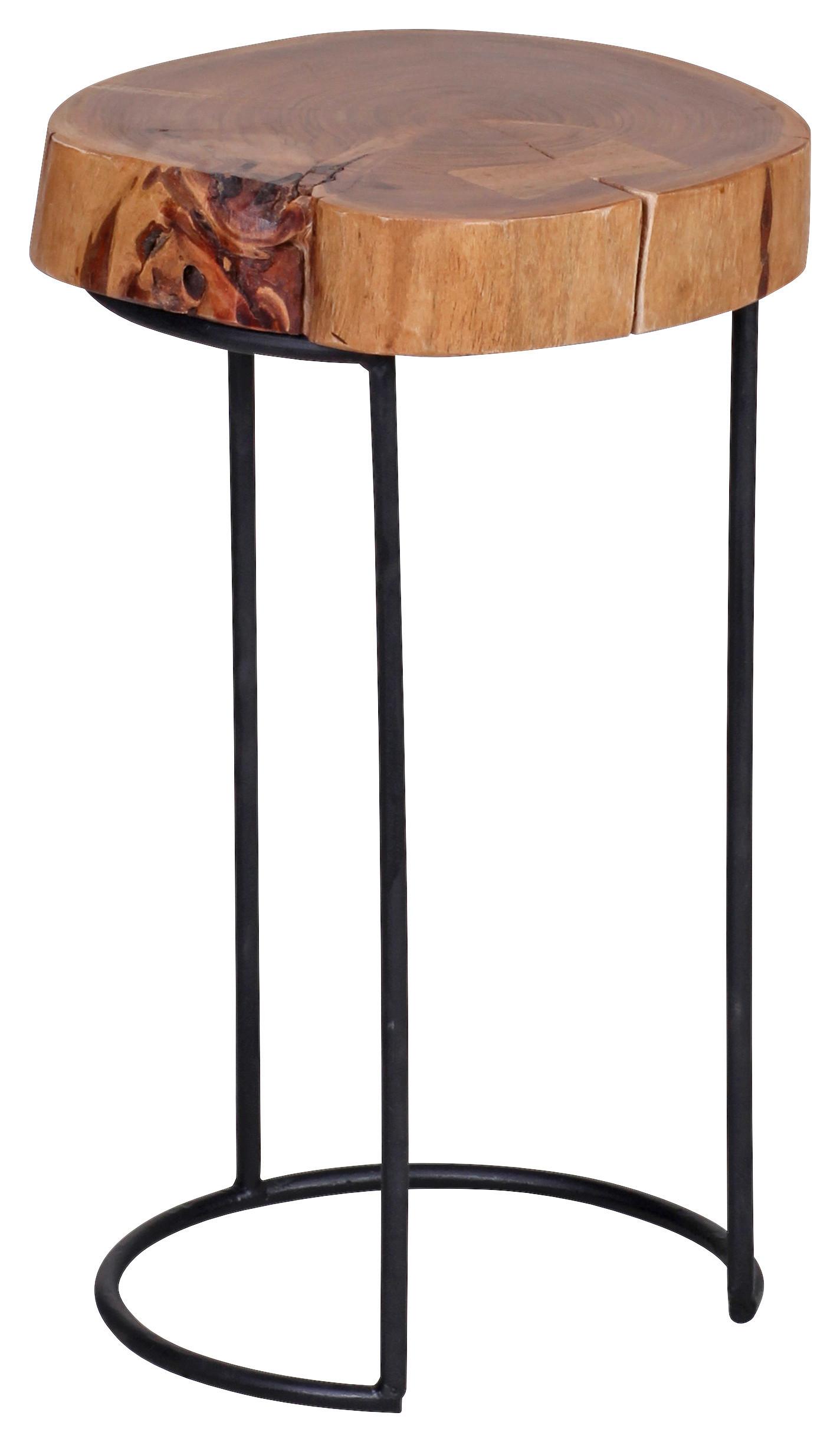 Beistelltisch Akola ca. 28x28 cm Akazie - Schwarz/Akaziefarben, Design, Holz/Metall (28/28/45cm) - MID.YOU