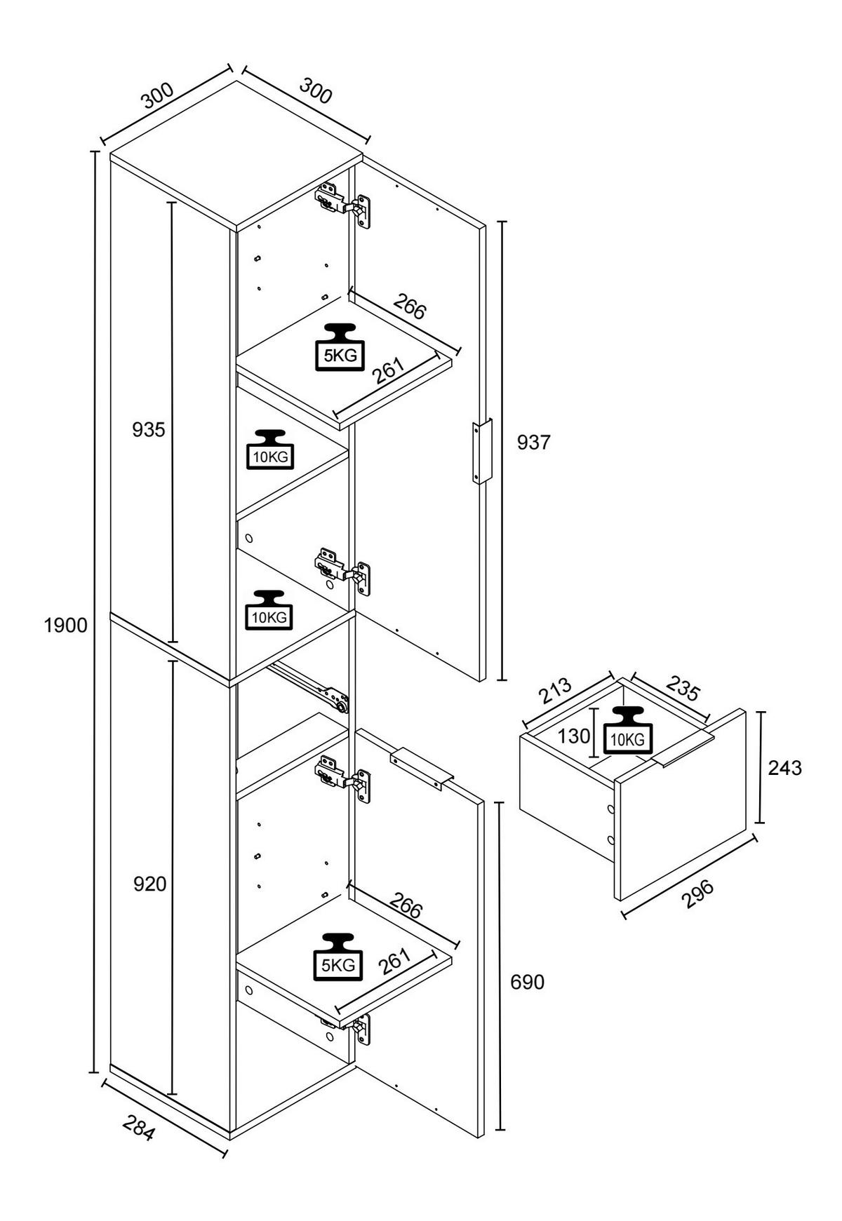 Hochschrank Donali ca. 30x190 cm Weiß/Eiche - Weiß/Sonoma Eiche, MODERN, Holzwerkstoff (30/190/30cm) - MID.YOU