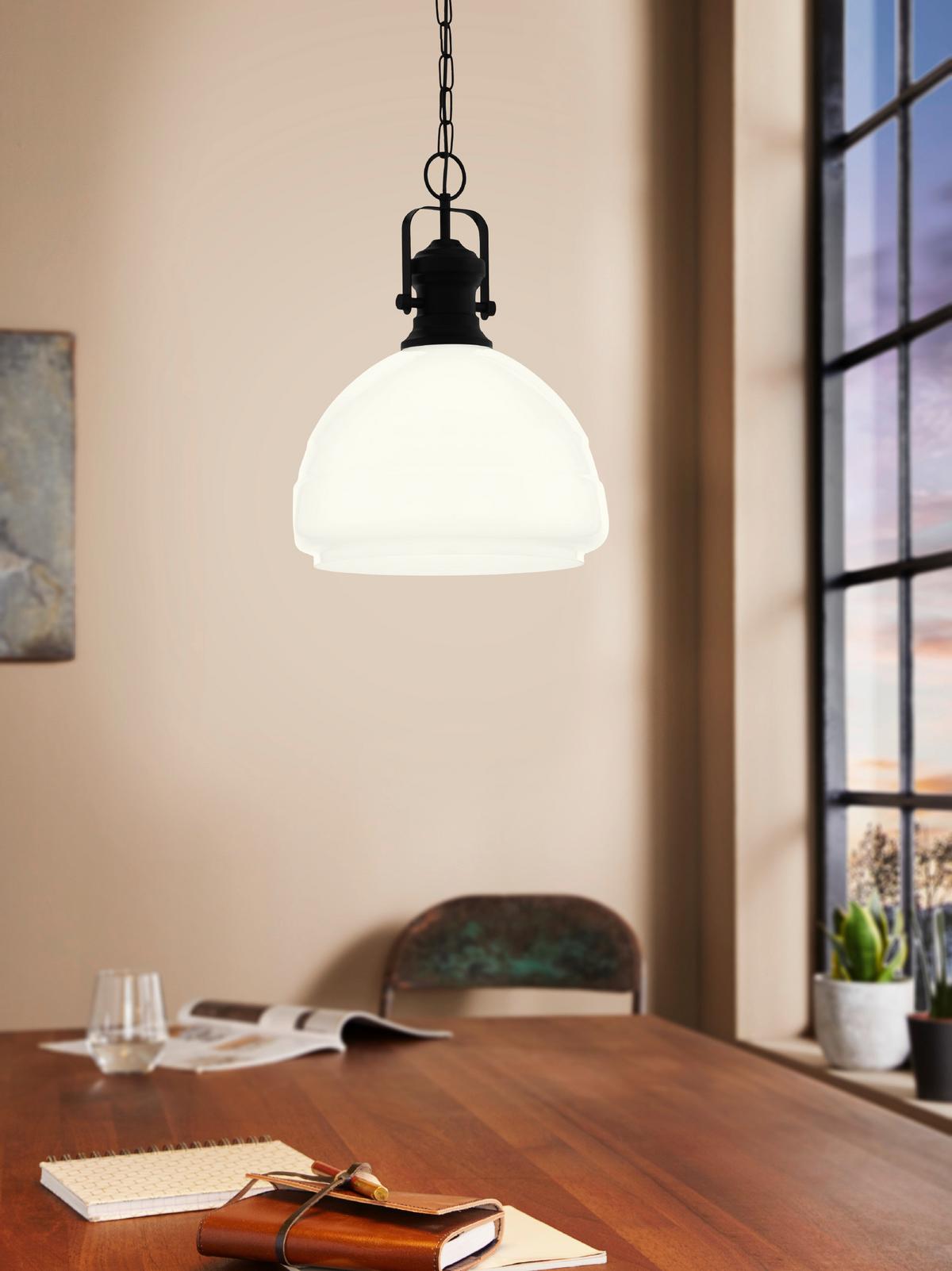 Hängeleuchte 43302* Combwich 1 - Weiss/Schwarz, Konventionell, Glas/Metall (38/110cm) - Eglo