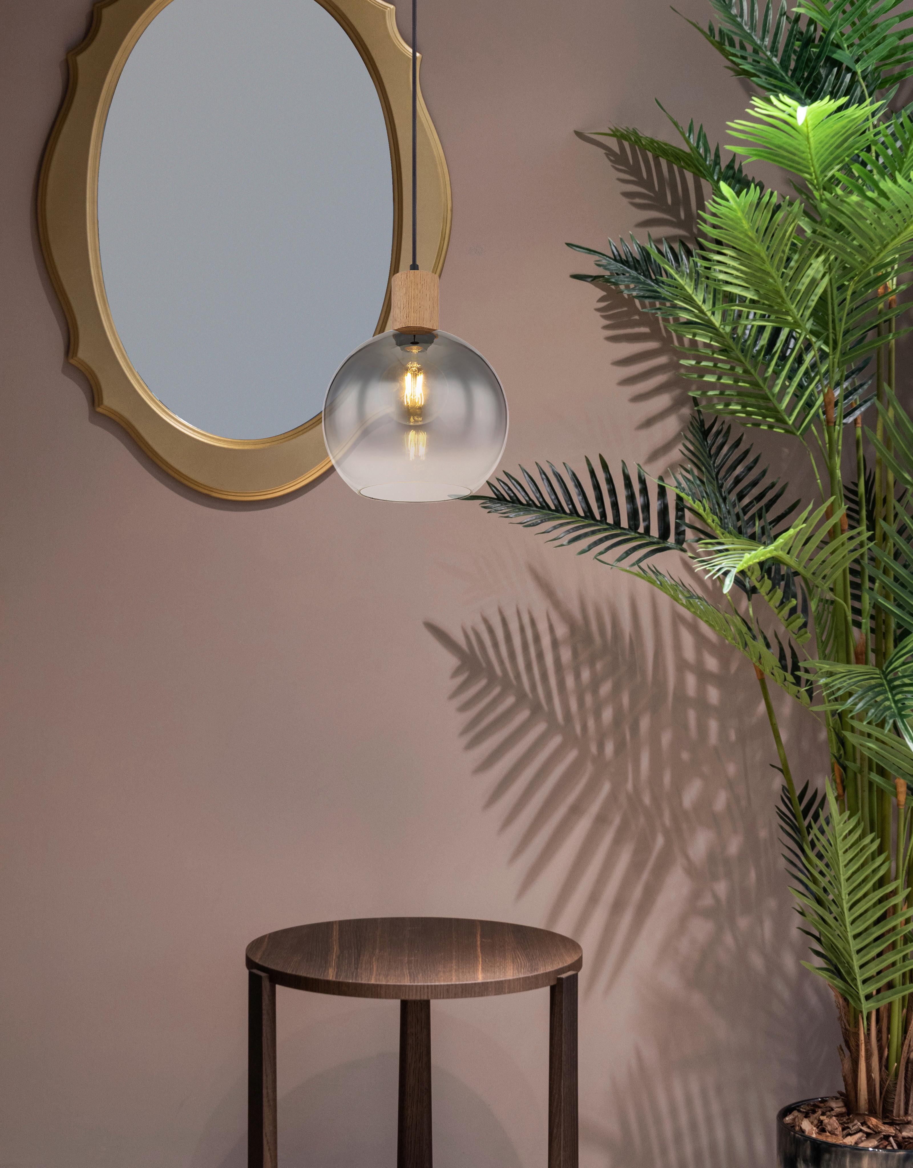 Hängeleuchte Moitas max. 40 Watt - Schwarz/Naturfarben, Natur, Glas/Holzwerkstoff (25/120cm) - Globo