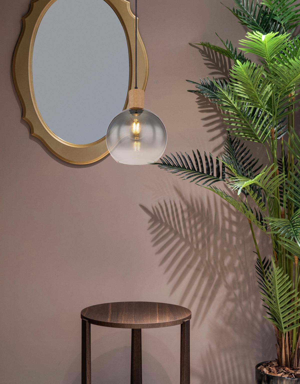 Hängeleuchte Moitas max. 40 Watt - Schwarz/Naturfarben, Natur, Glas/Holzwerkstoff (25/120cm) - Globo
