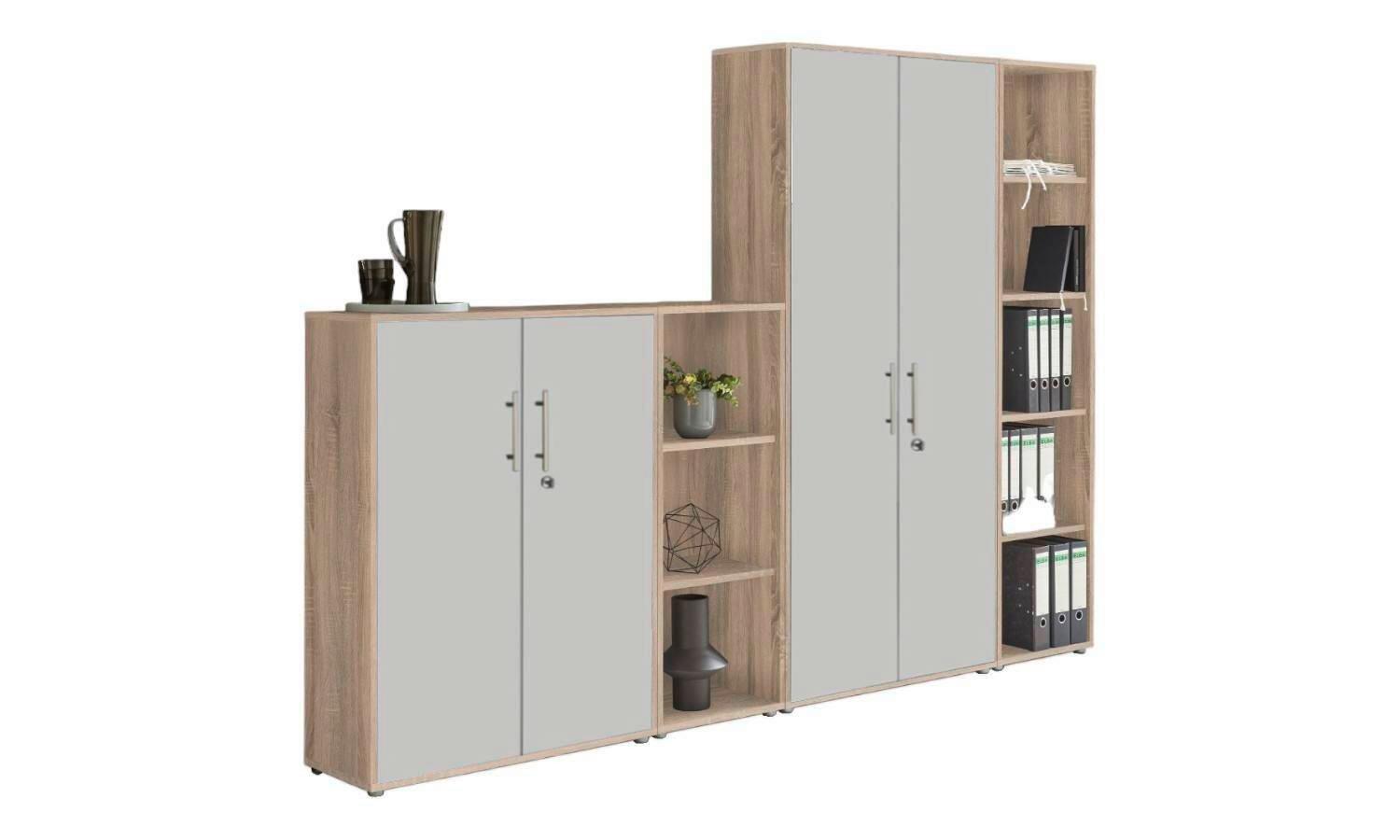 AKTENSCHRANK OFFICE EDITION - SW SET 4 - Hellgrau/Sonoma Eiche, MODERN, Holzwerkstoff (128,5/185,6/33cm) - MID.YOU