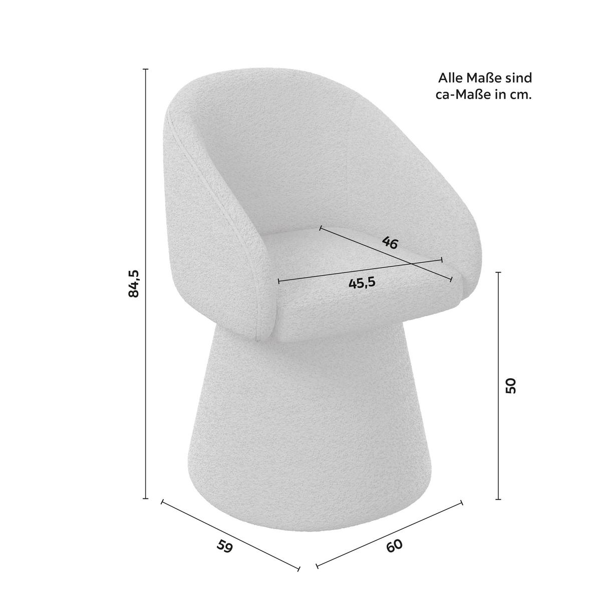 Armlehnstuhl Maia Grau Chenille Drehbar Gepolstert - Grau, MODERN, Textil/Metall (60/84,5/59cm) - Bessagi Home