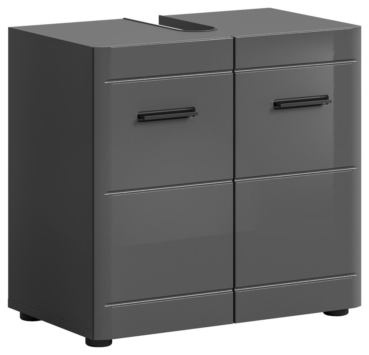 Waschbeckenunterschrank Soft ca. 60x56x34 cm Grau hochglanz - Grau Hochglanz/Schwarz, MODERN, Holzwerkstoff/Kunststoff (60/56/34cm) - MID.YOU