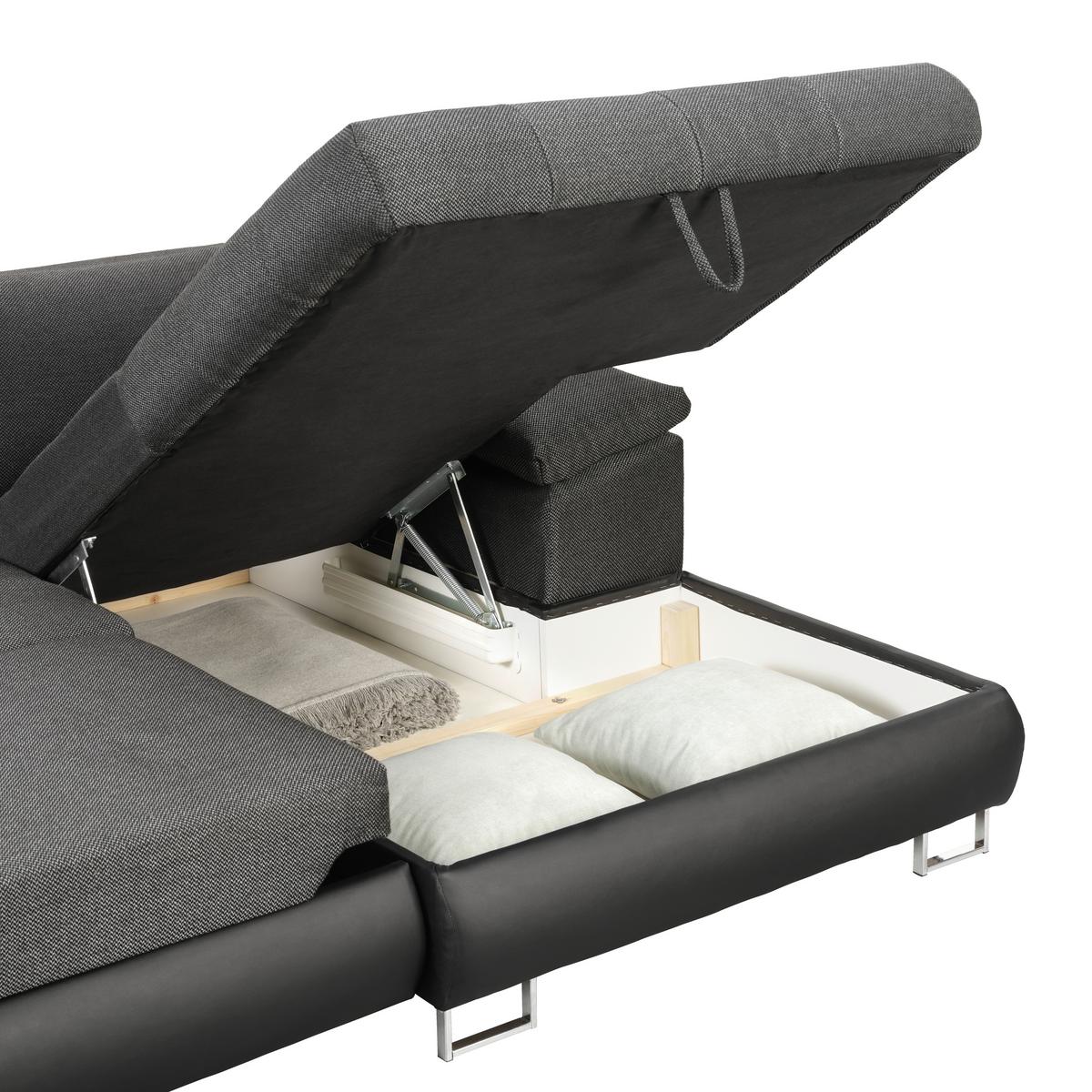 Wohnlandschaft Focus Grau mit Bettfunktion - Chromfarben/Dunkelgrau, KONVENTIONELL, Kunststoff/Textil (268/91/170cm) - Mömax
