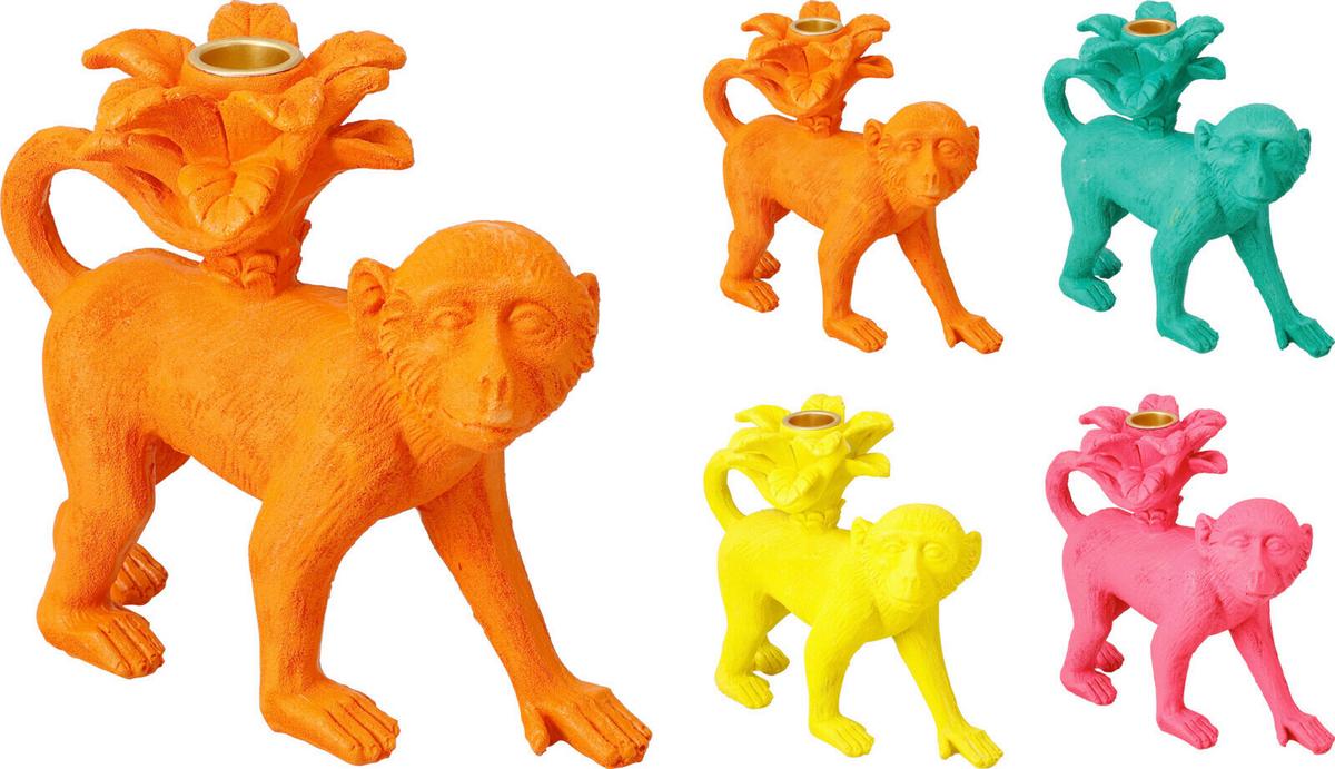 Gyertyatartó Monkey - sárga/pink, műanyag (18/9/16cm)