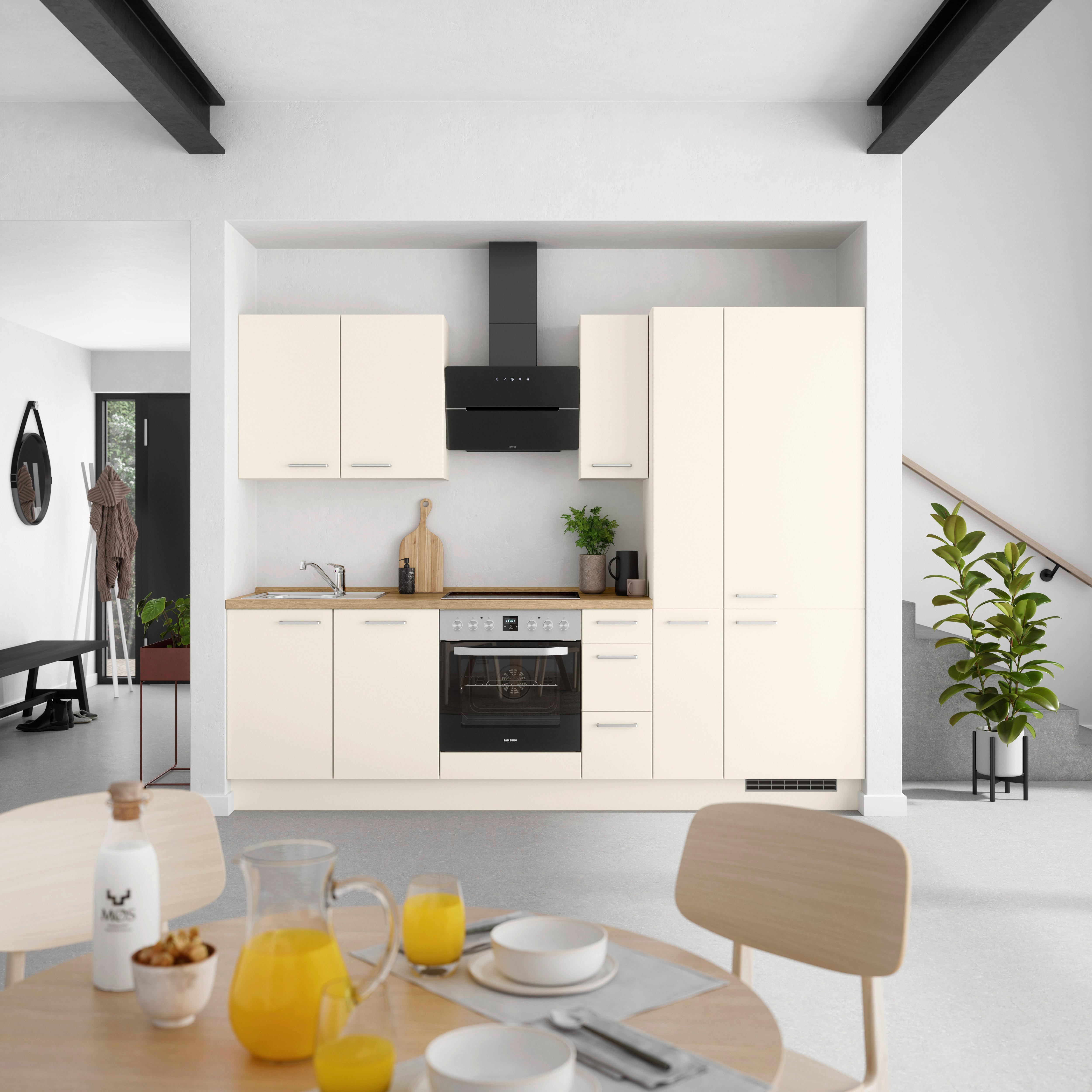 Küchenblock Touch High m. Geräten Magnolie - Edelstahlfarben/Eichefarben, MODERN, Holzwerkstoff/Metall (270cm) - Nobilia