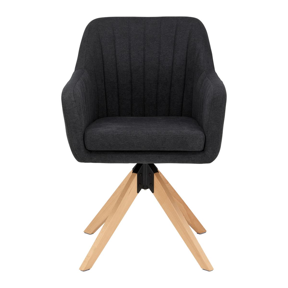 Armlehnstuhl Lucita Anthrazit Samt Drehbar Gepolstert - Anthrazit/Naturfarben, MODERN, Holz/Textil (59/88/60cm) - Bessagi Home