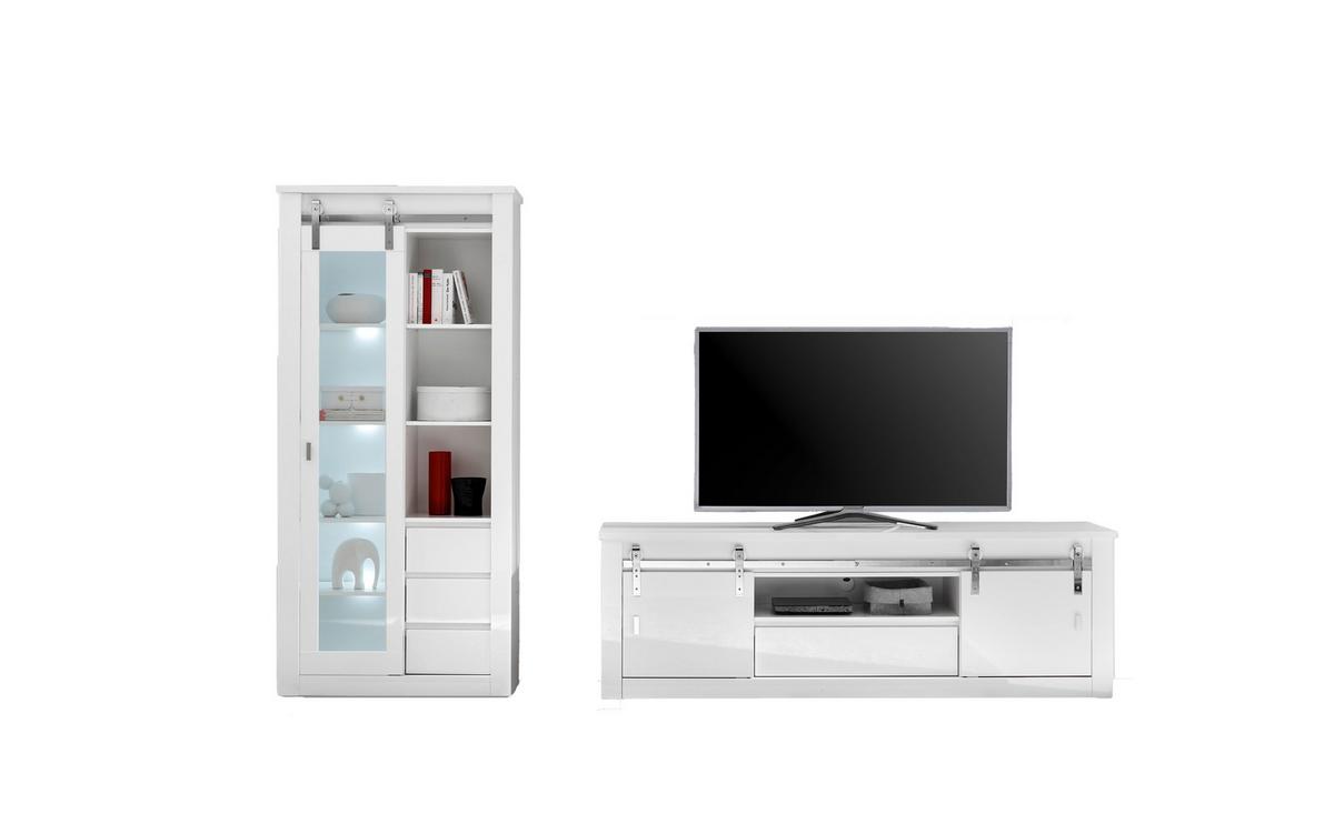 Wohnwand Daytona Weiß Hochglanz - Weiß Hochglanz/Weiß, Design, Holzwerkstoff (309/200/43cm) - Livetastic