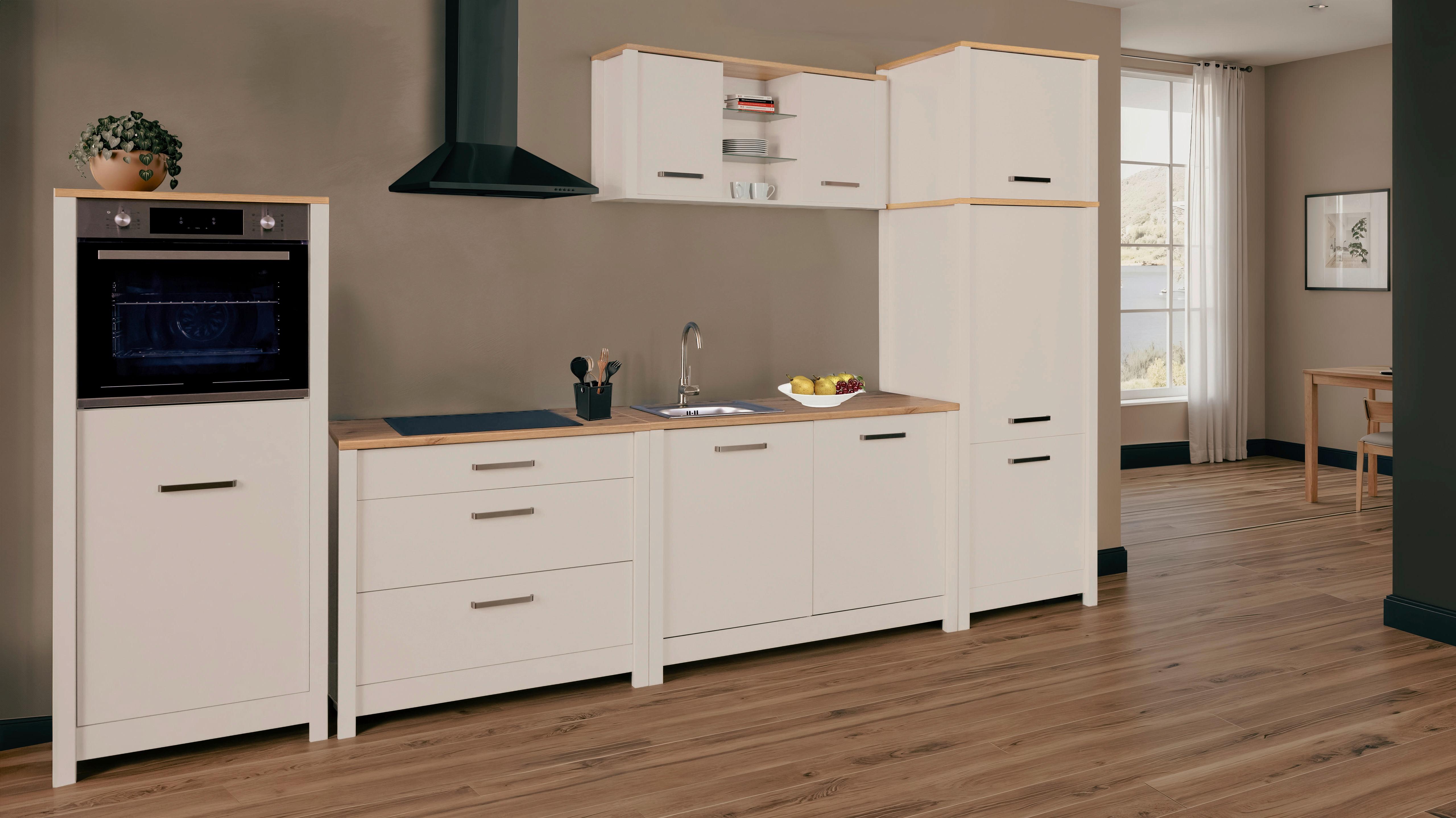 Küchenleerblock Bundle 7 o. Geräte Kaschmir - Kaschmir/Silberfarben, MODERN, Glas/Holzwerkstoff (370cm) - home24