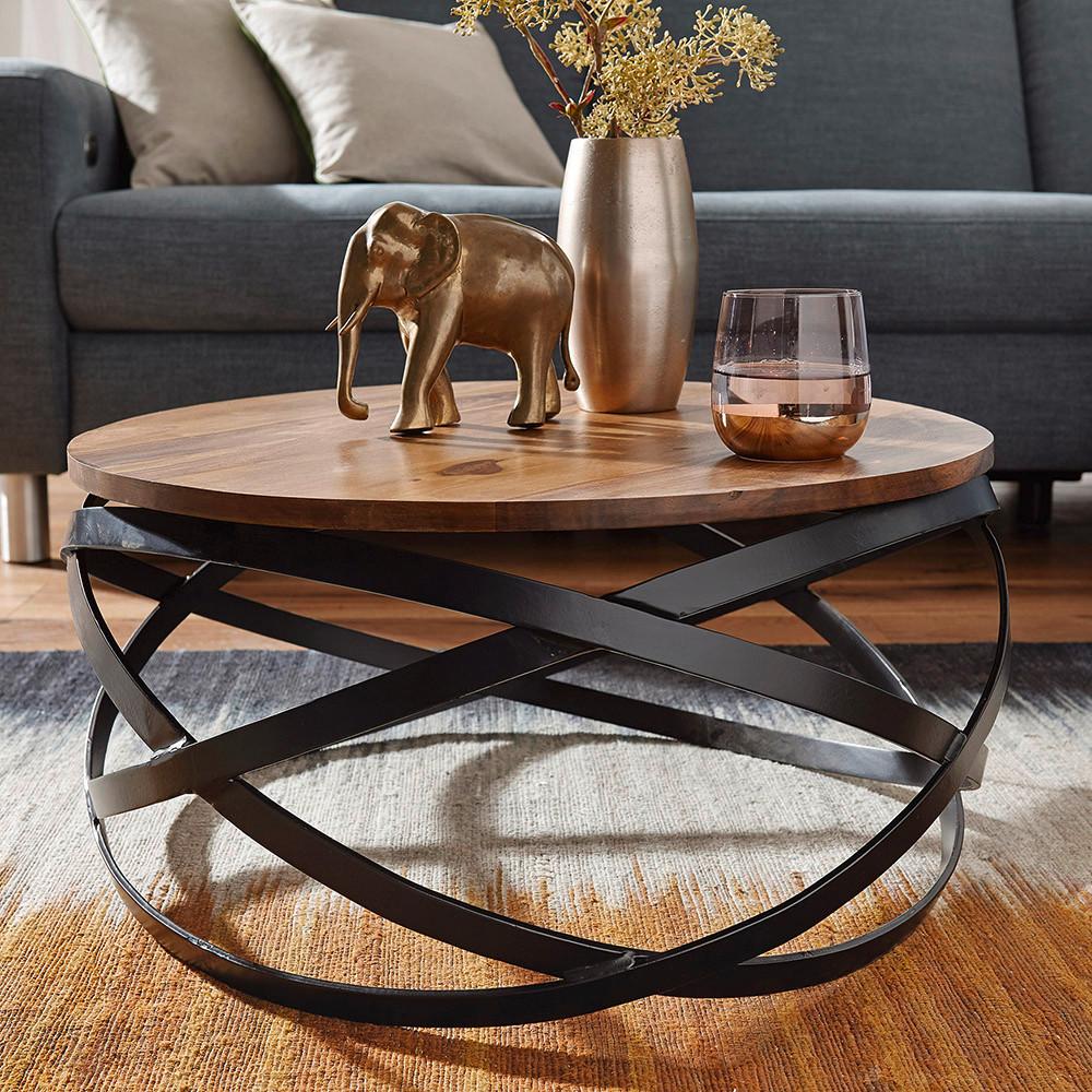 Couchtisch Manur Sheeshamfarbe Echtholz - Sheeshamfarben/Schwarz, Design, Holz/Metall (60/60/30cm) - MID.YOU