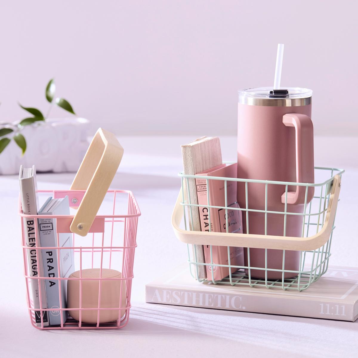 Korb Linus Rosa/Naturfarben - Naturfarben/Rosa, Holz/Metall (20/15/15cm) - Mömax