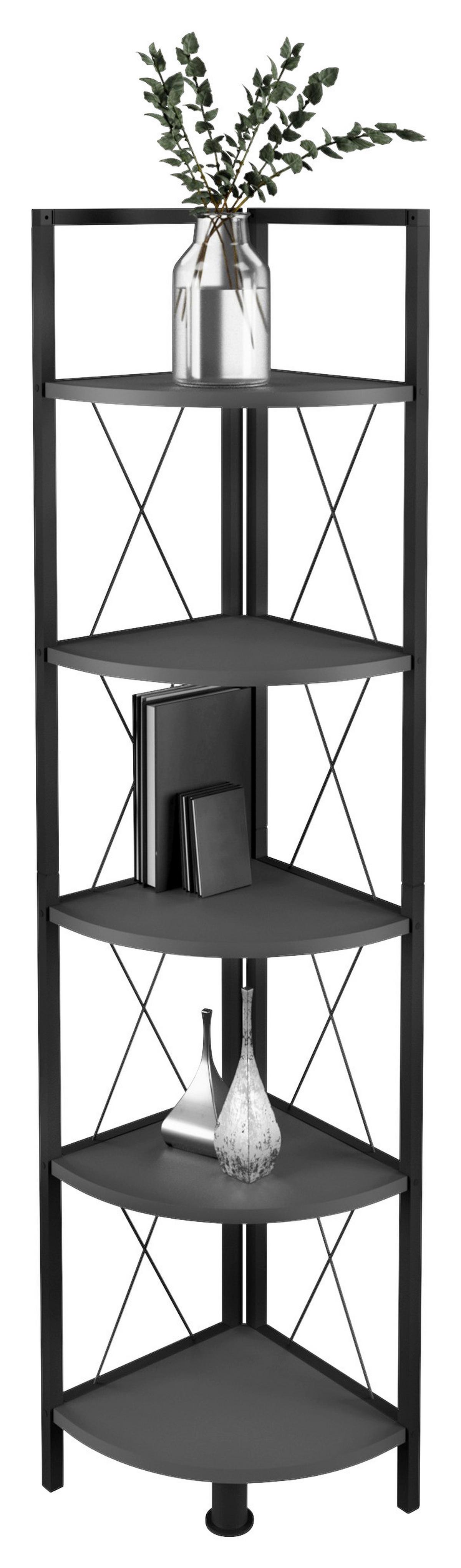 Kotni Regal Insasi 5, Antracit, Črna - črna/antracit, Design, kovina/leseni material (34/160/34cm) - MID.YOU