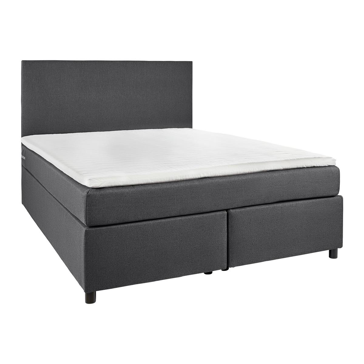 Boxbett Florin Grau ca. 140x200 cm mit Topper - Grau, MODERN, Holzwerkstoff/Textil (140/200cm) - Bessagi Home