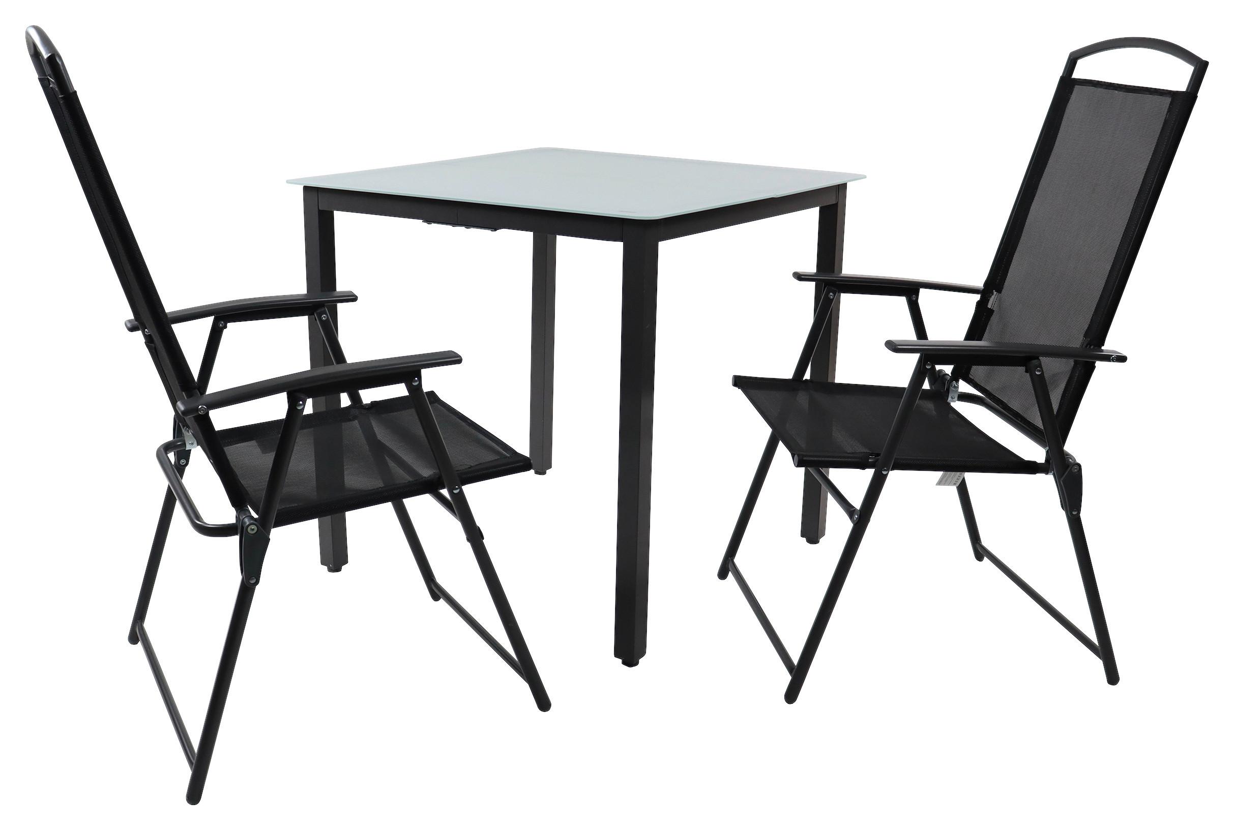 Gartentischgruppe Anthrazit 3-teilig - Anthrazit, Basics, Glas/Metall - Gardenson