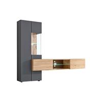 Wohnwand Try Anthrazit/Eiche Wotan - Anthrazit/Eiche Wotan, MODERN, Glas/Holzwerkstoff (210/160/40cm) - Mömax