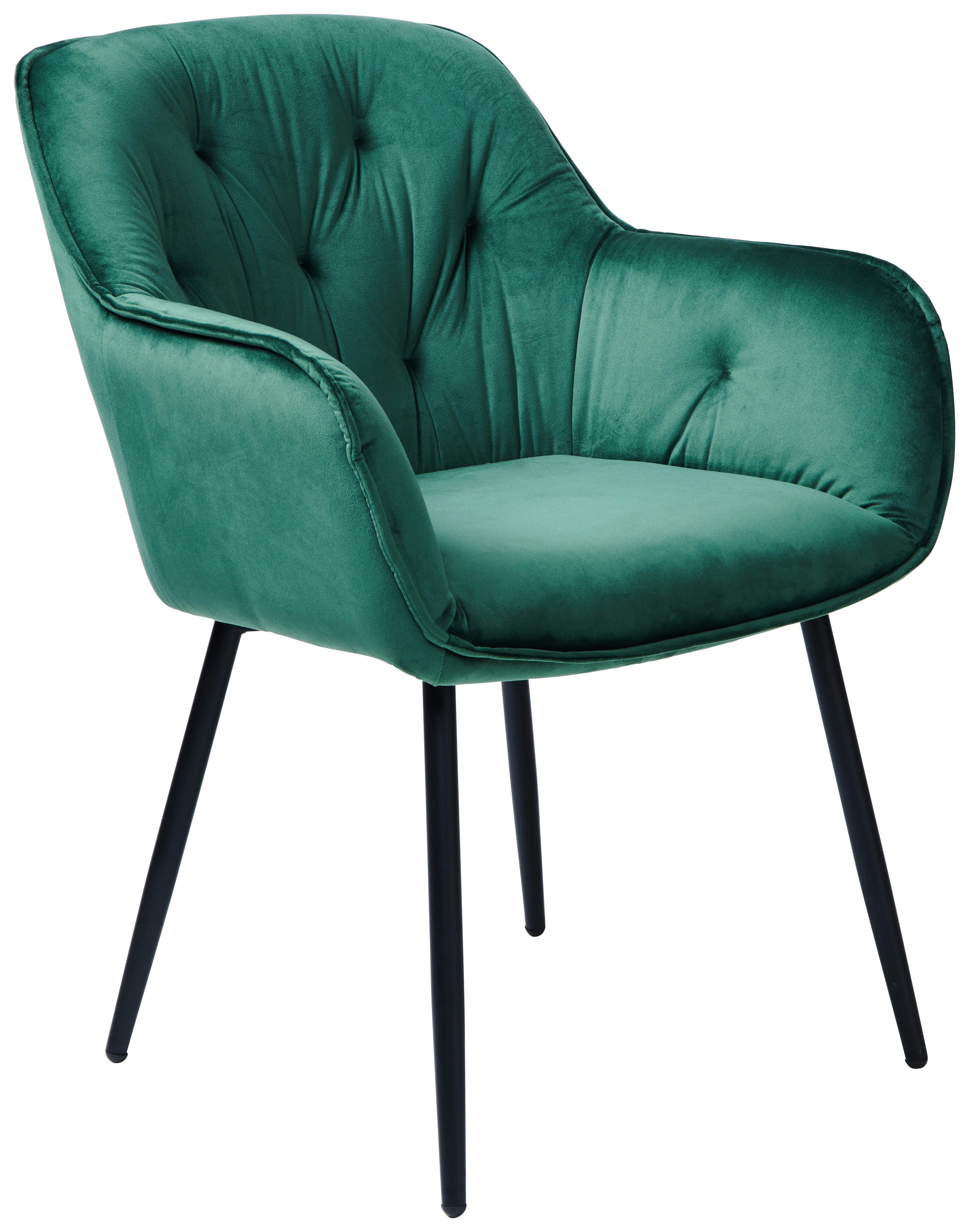 KRZESŁO Z PODŁOKIETNIKAMI SALERNO - czarny/ciemnozielony, Modern, metal/tkanina (63/87/64cm) - MID.YOU