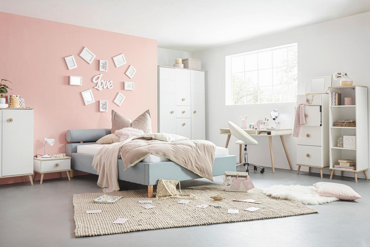 Nachtkästchen in Weiss - Weiss/Eichefarben, Modern, Holz/Holzwerkstoff (52/40/38cm) - Mömax