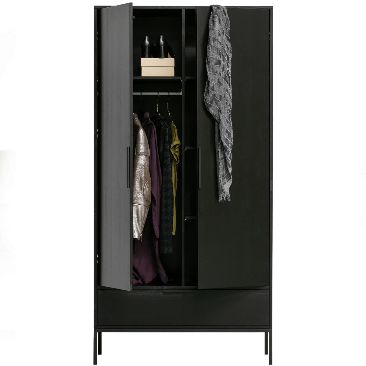 Drehtürenschrank Adam Schwarz B: 100cm - Schwarz, Basics, Holz/Metall (100/200/53cm) - MID.YOU
