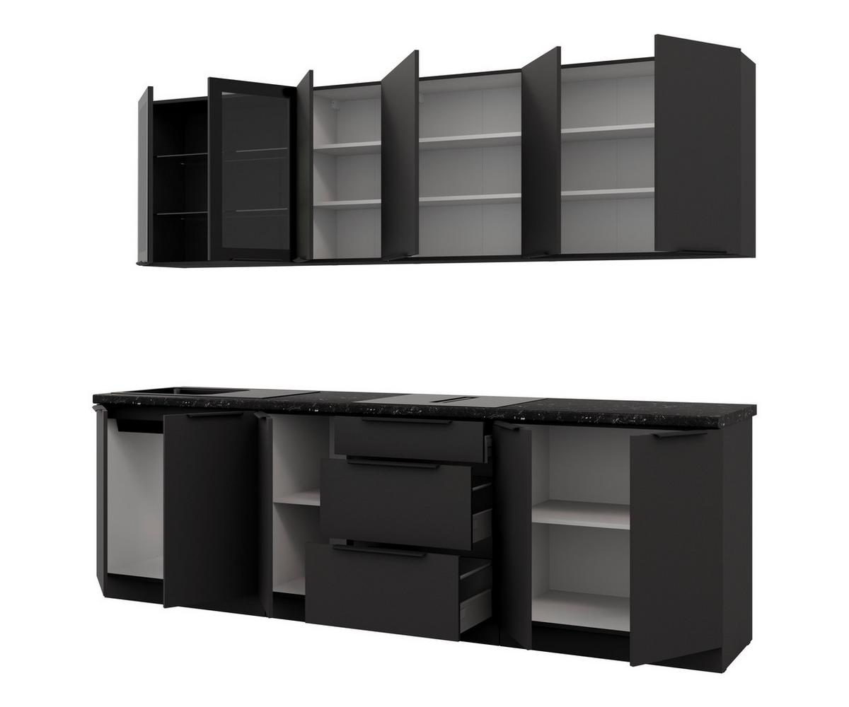 Blok Kuhinja Siena - crna, Moderno, staklo/metal (260/210/60cm) - Modern Living