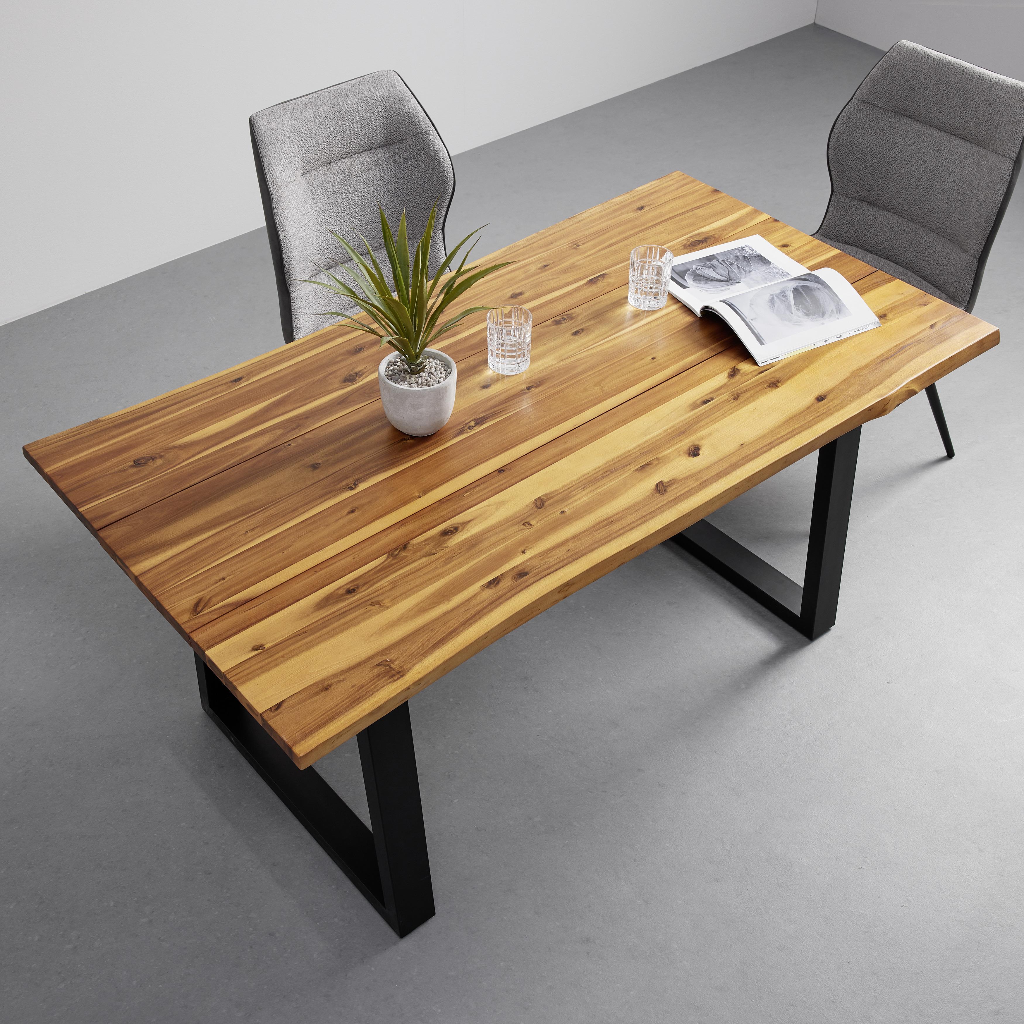 Esstisch Massivholz "Francesco", ca. 160x85 cm - Schwarz/Akaziefarben, MODERN, Holz/Metall (160/85/75cm) - Bessagi Home
