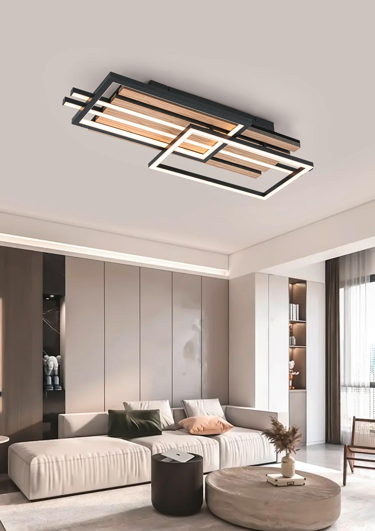 LAMPA SUFITOWA LED LONG BEACH *SBN* - kolor dębowy/czarny, Natur, materiał drewnopochodny/tworzywo sztuczne (65/26,5/9cm) - Novel