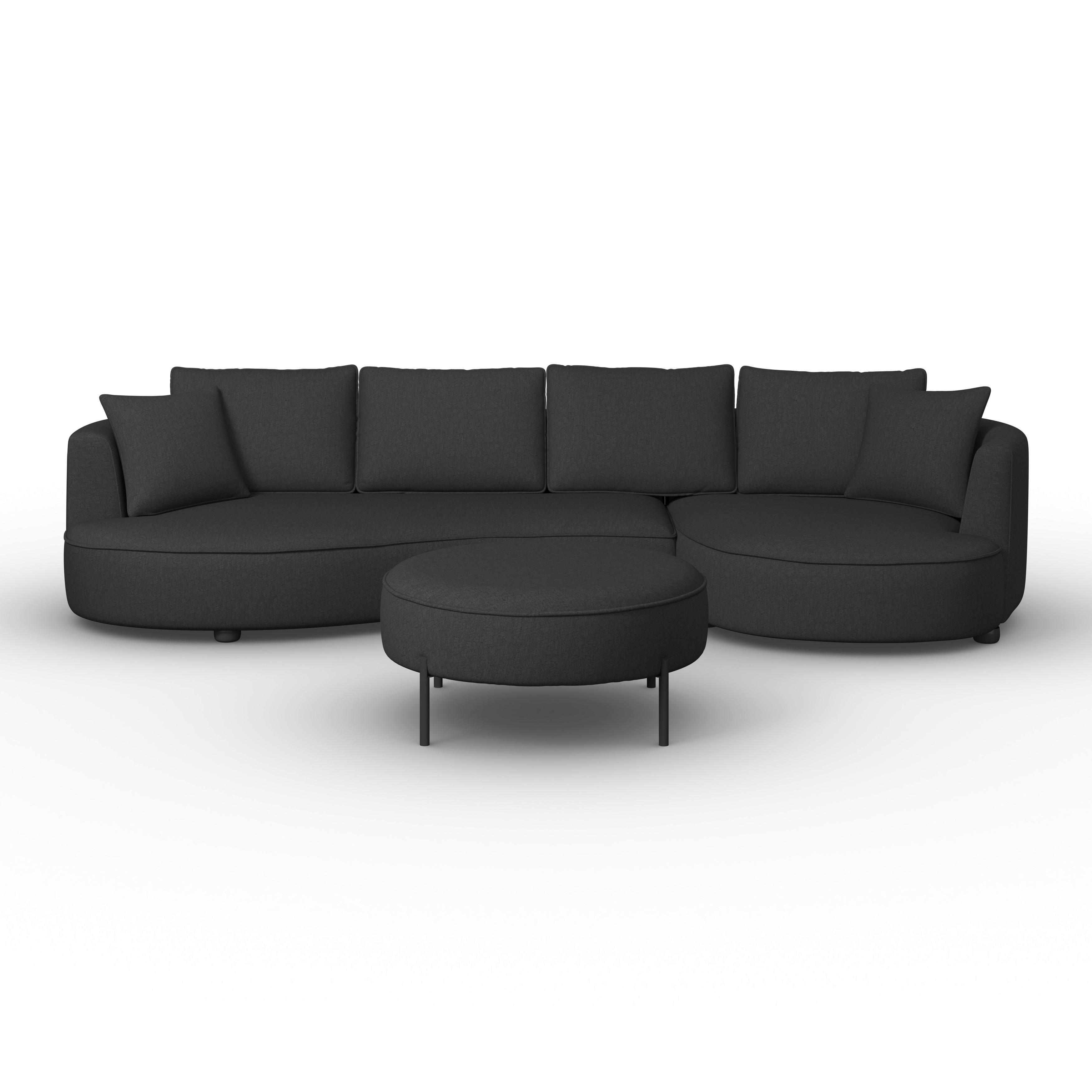 Wohnlandschaft Nilas Schwarz Chenille mit Hocker - Schwarz, MODERN, Holz/Textil (322/80/154cm) - Bessagi Home