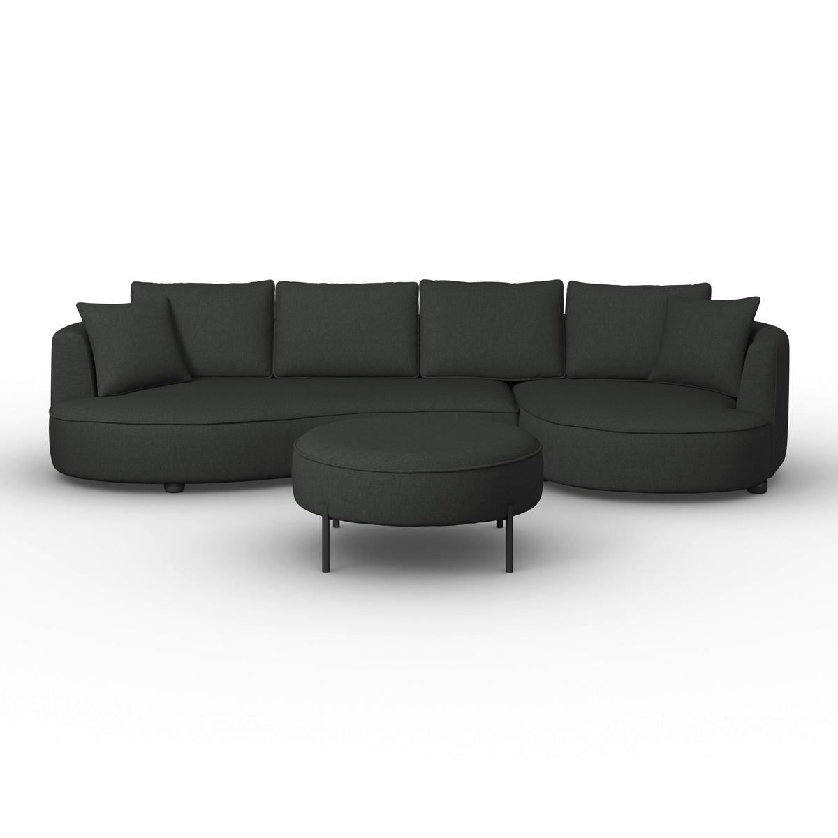 Wohnlandschaft Nilas Schwarz Chenille mit Hocker - Schwarz, MODERN, Holz/Textil (322/80/154cm) - Bessagi Home