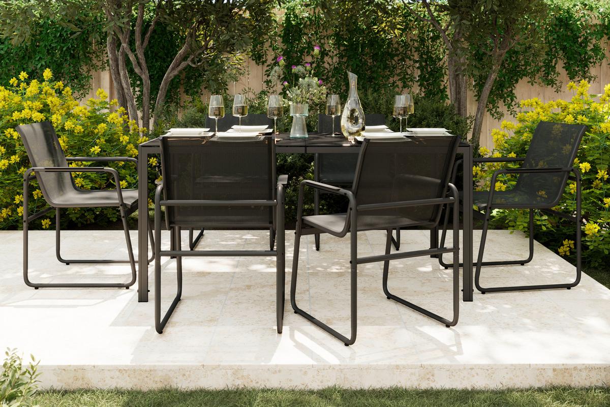 Gartentischgruppe Tanja Dunkelgrau Stahlrahmen/Glas - Dunkelgrau/Grau, Basics, Glas/Textil - Mömax