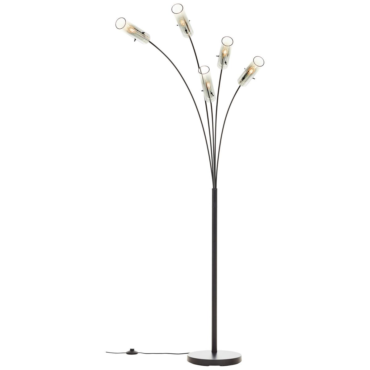 Bogenleuchte Glasini Schwarz max. 25 Watt - Schwarz/Grau, Design, Glas/Metall (200cm) - Brilliant