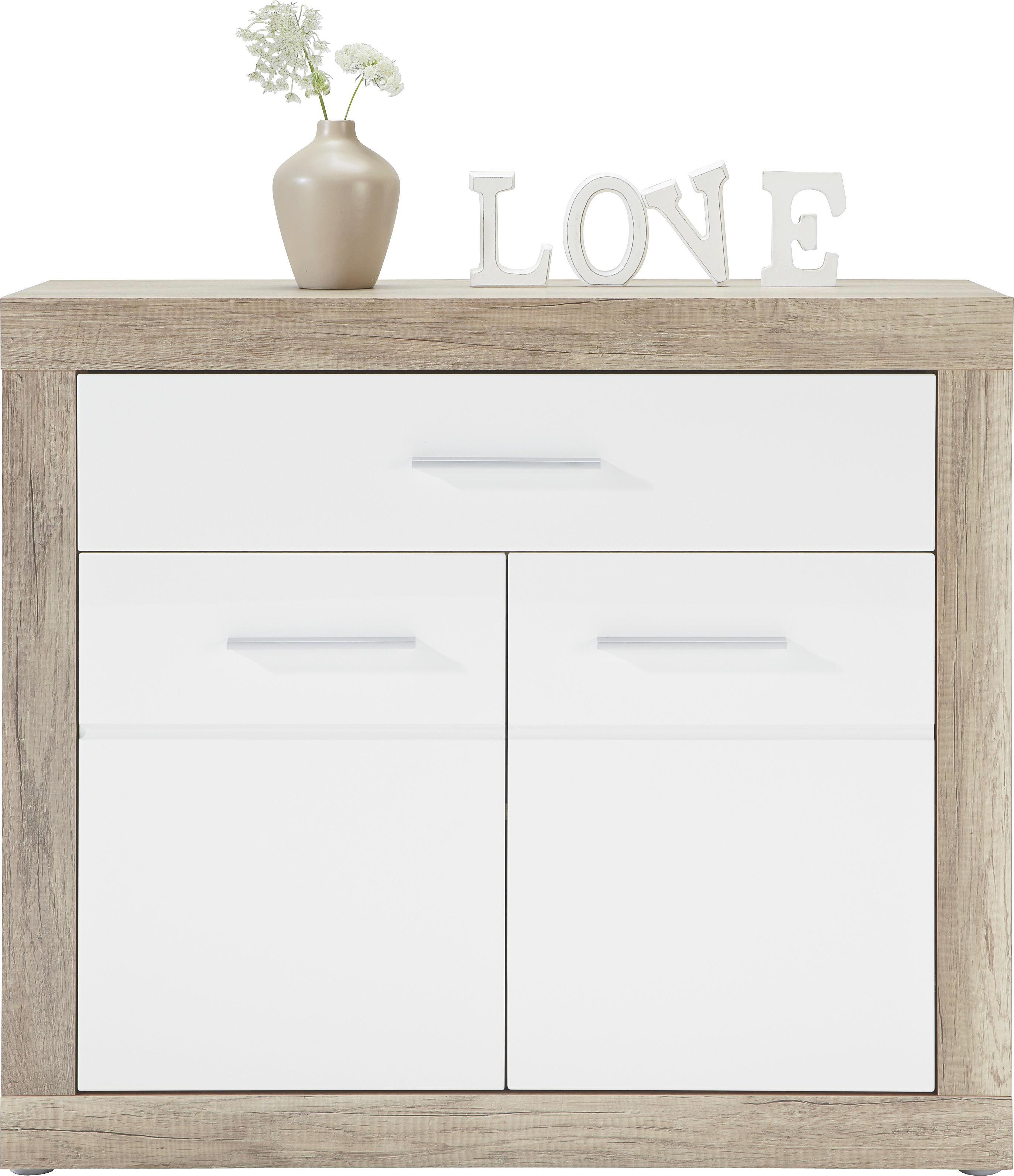 Kommode in Weiß Hochglanz/Canyon Grey - Chromfarben/Weiß, MODERN, Holzwerkstoff/Kunststoff (96/86/40cm) - Mömax modern living