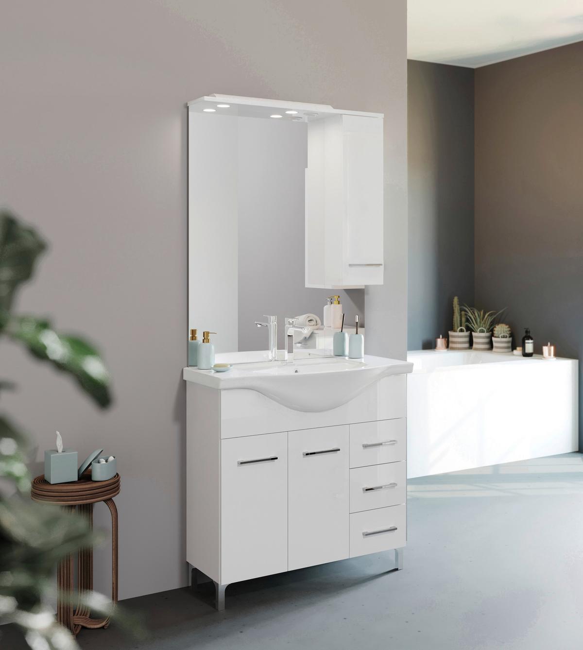 Fürdőszobablokk Smart 85 - krómszínű/fehér, Modern, faalapú anyag/kerámia (86/193/50,5cm)