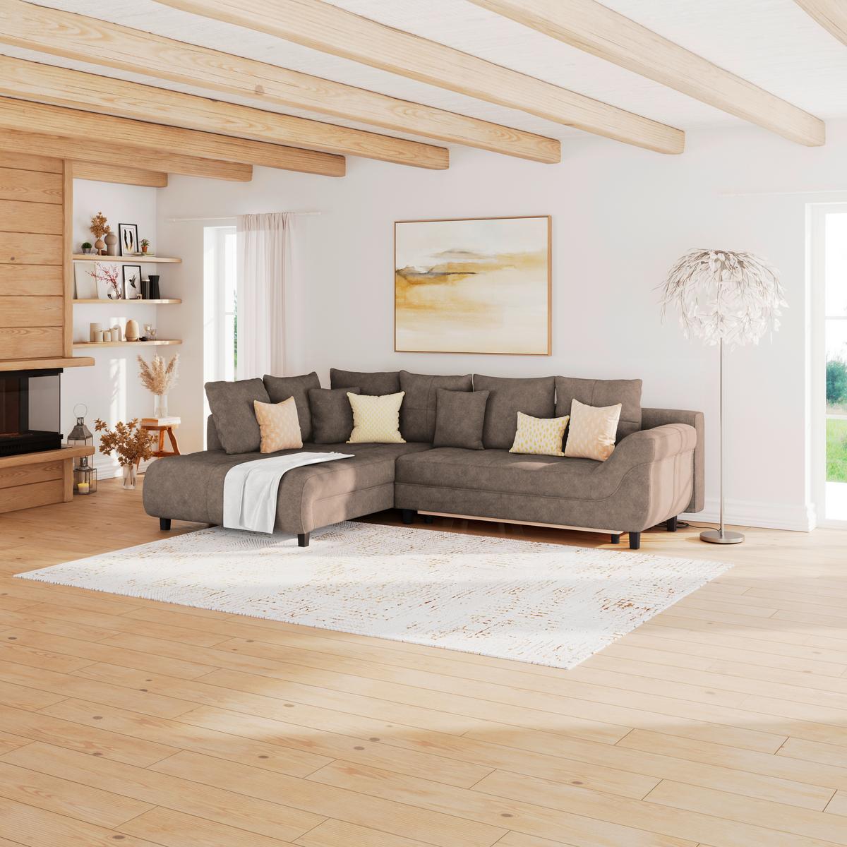 Kutna Garnitura Mendoza - tamno smeđa/crna, Design, tekstil/drvo (197/309cm) - Modern Living