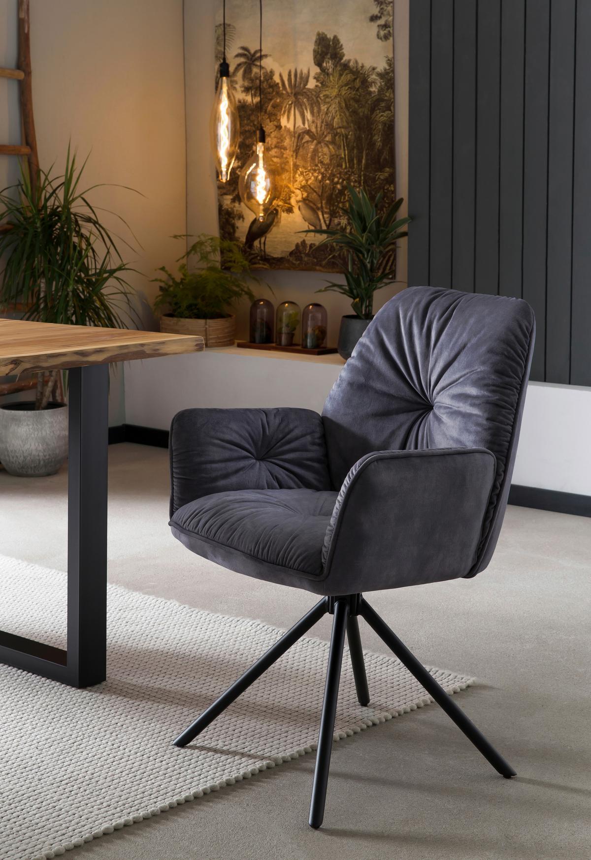 Naslanjač Vintage, Črna, Vrtljiv - črna, Moderno, kovina/tekstil (61/90/59cm) - Livetastic