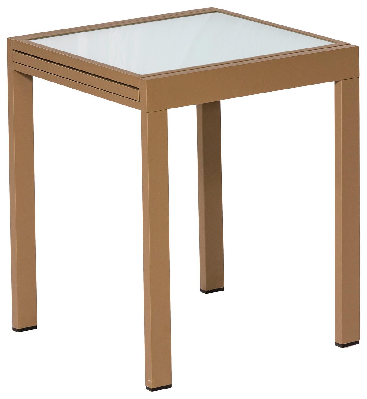 Gartentisch ausziehbar Metall/Glas L 65 cm - Beige, KONVENTIONELL, Glas/Metall (65/65/75cm) - Gardenson