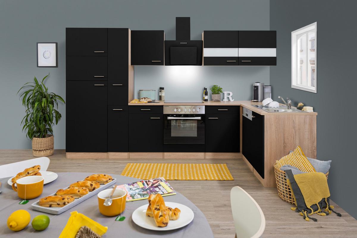 Küchenleerblock LBKBL310ESS Schwarz/Eiche ca. 310x172 cm - Eichefarben/Silberfarben, Basics, Holzwerkstoff/Metall (310/172cm) - Respekta