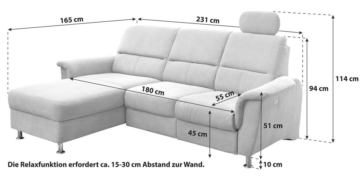 Ecksofa Parole Rot USB Anschluss Mikrof. - Chromfarben/Rot, MODERN, Textil/Metall (165/231cm) - Livetastic