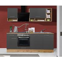 Küchenzeile ohne Geräte B: 220 cm Grau/Wildeiche - Wildeiche/Silberfarben, Basics, Holzwerkstoff/Metall (220cm) - Respekta