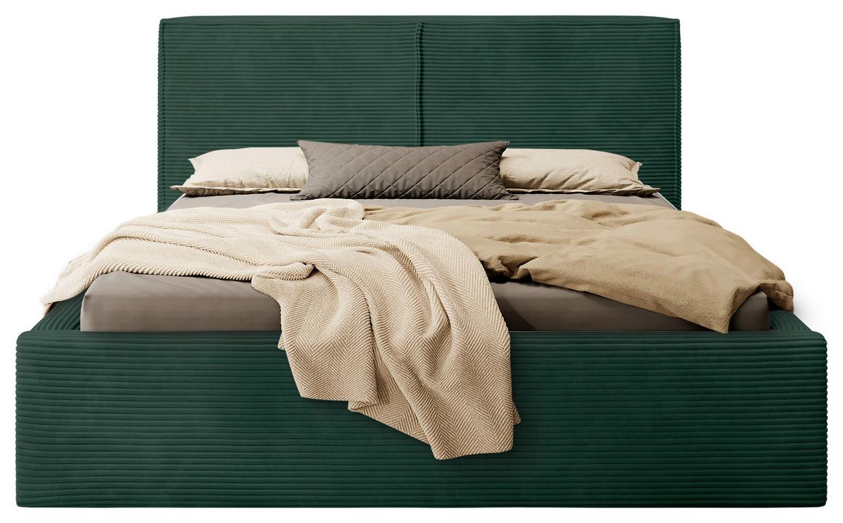 Oblazinjena Postelja Inez, Temno Zelena, 180x200cm - črna/temno zelena, Moderno, kovina/tekstil (180/200cm) - P & B