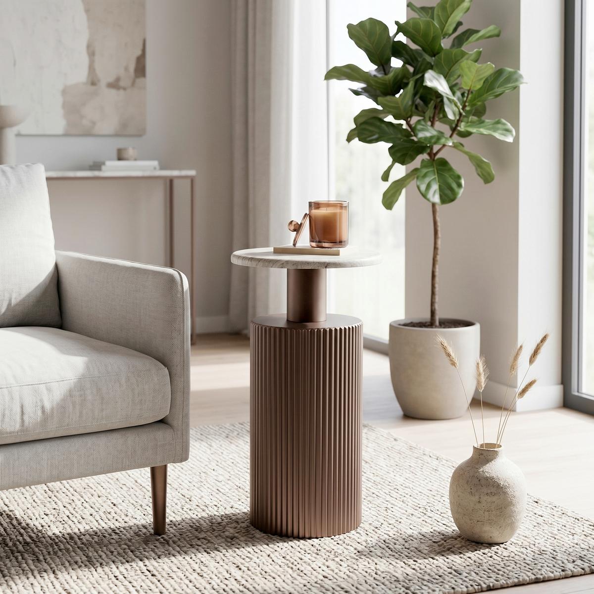 Kisasztal Solco - natúr színű/bronzszínű, Lifestyle, faalapú anyag/fém (30/56cm) - Premium Living