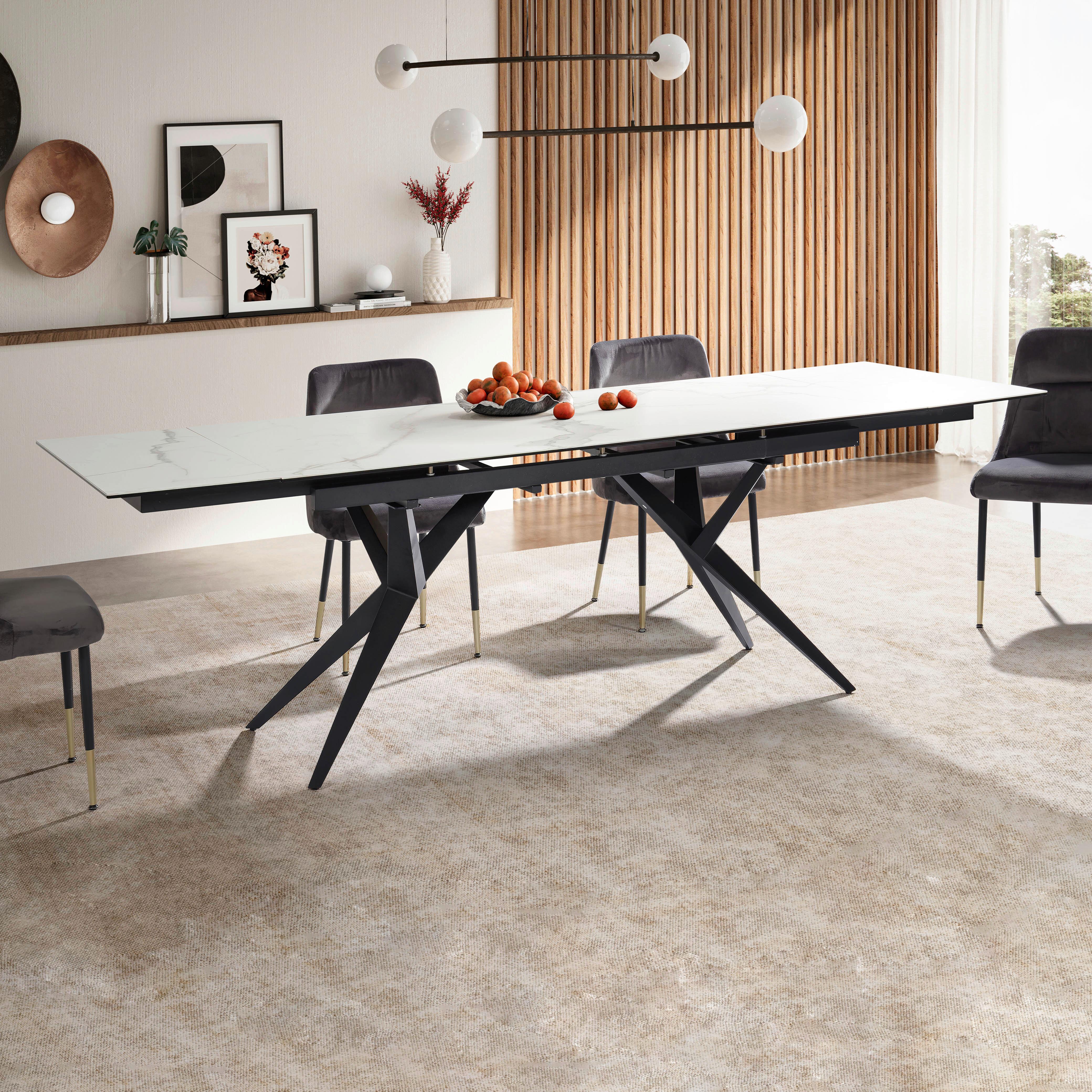 Raztegljiva Jedilna Miza Marble, Keramika, 180-260x95cm - črna/bela, Design, kovina/keramika (180/95/76cm) - MID.YOU