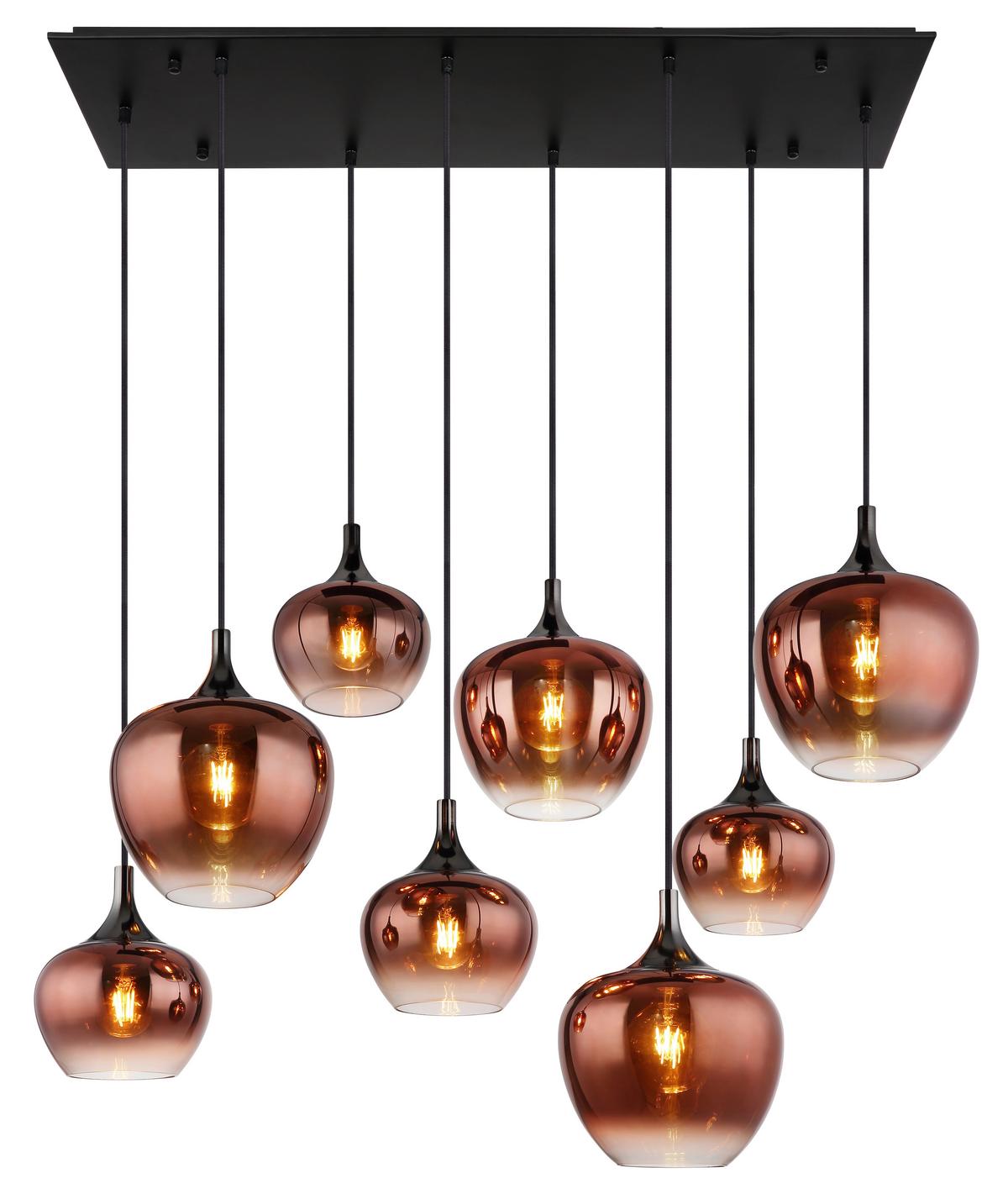 Hängeleuchte Maxy Schwarz/Kupferfarben max. 40 W - Klar/Chromfarben, Design, Glas/Metall (105/45/120cm) - Globo
