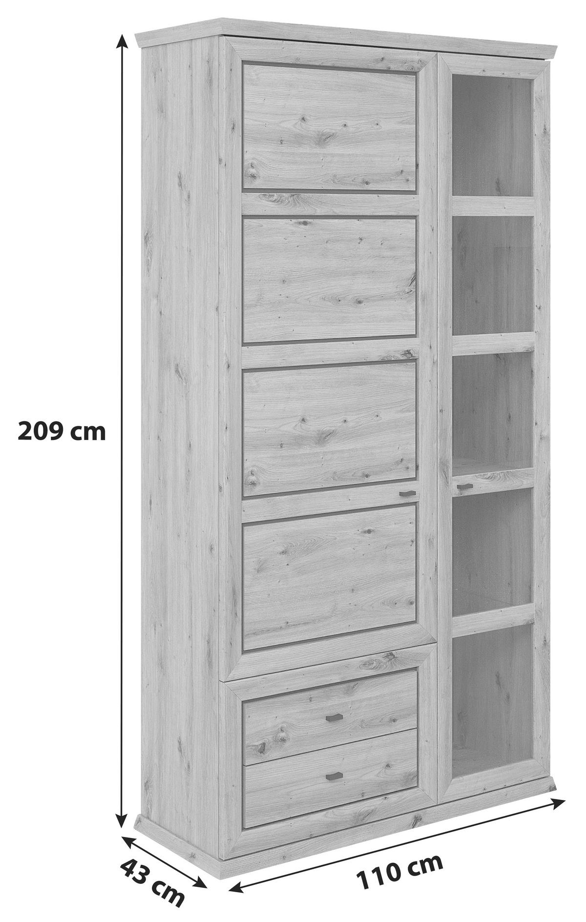 Vitrină HARVEY - culoare lemn stejar/antracit, Konventionell, material pe bază de lemn (110/209/43cm)