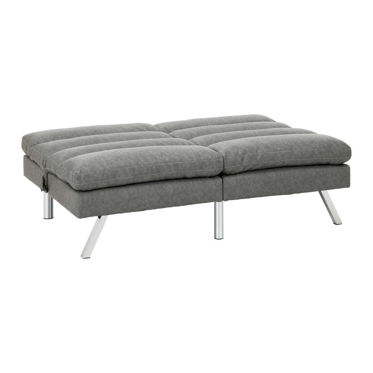 Schlafsofa Lia Hellgrau Lederlook - Chromfarben/Hellgrau, MODERN, Holz/Textil (171/112/53cm) - Bessagi Home
