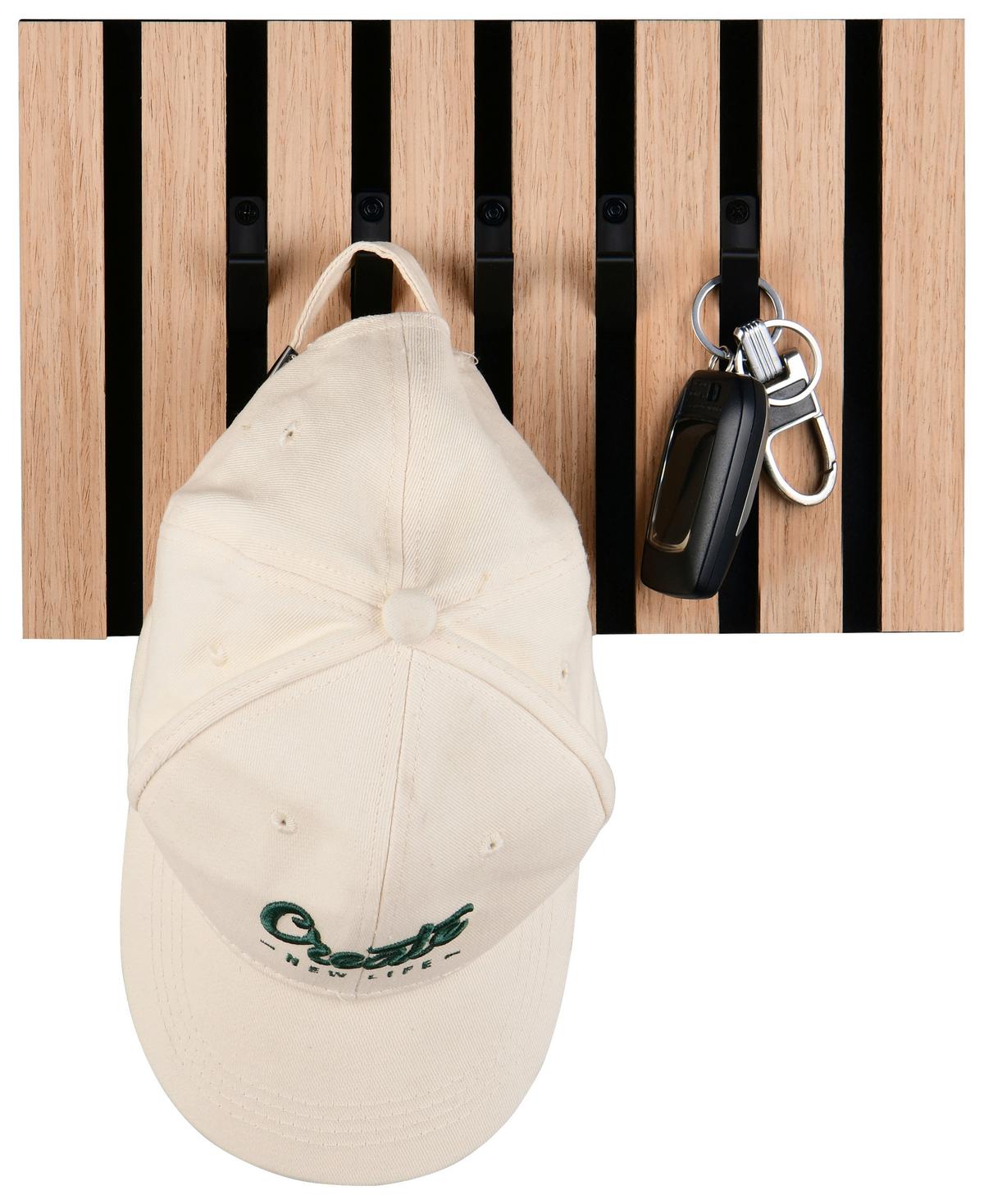 Schlüsselboard Grace Schwarz/Eiche inkl. 5 Haken - Schwarz, MODERN, Holzwerkstoff/Textil (31/20/2cm) - Mömax